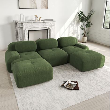 Canapé d’angle modulaire vert en velours côtelé avec mousse 32D haute élasticité et base antidérapante (1/5)
