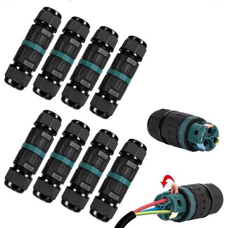 Lot de 8 Connecteur électrique etanche IP68 - Connecteur étanche à 3 broches pour câble de Ø5-12 mm de diamètre, Boîte dérivation (1/4)