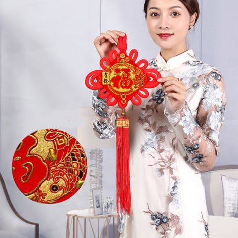 Chinesische Knotenquaste, kunstvoll gewebt, als Hängedekoration für Auto und Zuhause, rot (1/5)