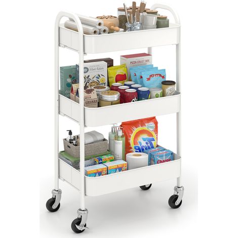 Sekey Chariot de service à roulettes, desserte de cuisine en métal à 3 niveaux, chariot polyvalent pour salle de bain et maison (1/5)