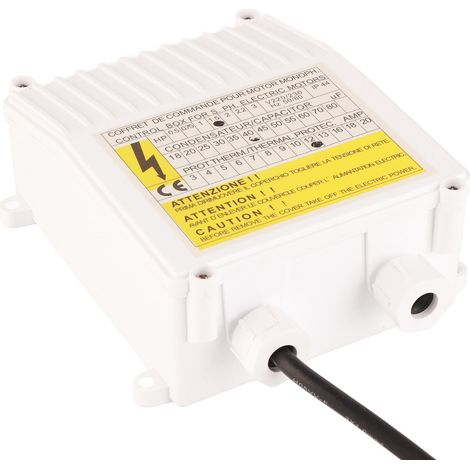 Pumpensteuergerät mit integriertem Thermoschutzschalter für Tiefbrunnen- und Hauswasserpumpen (1,1 kW / 1,5 PS, 60 µF, 25 A, EU-Stecker, 220 V) (1/5)