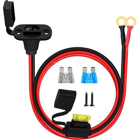 Port de Paroi Latérale pour Prise de Courant SAE 12AWG Connecteur SAE à Borne en O Anneau avec Fusible 12V 24V Connecteur Batterie SAE pour Installation Solaire, Véhicule (0.6m) (1/5)