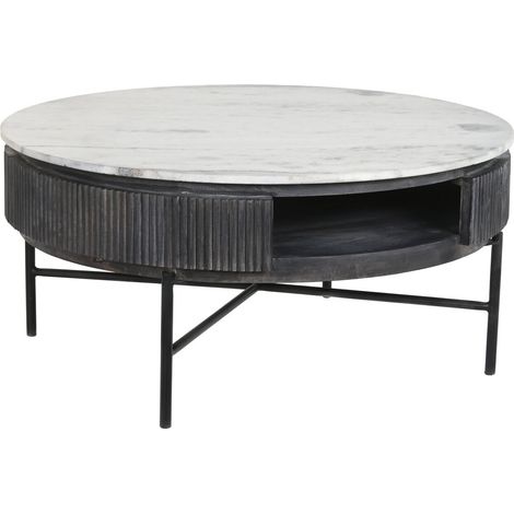 Table Café Mangue Marbre 90X90X42 Noir (1/5)