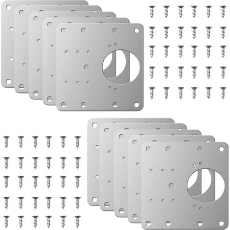 Lot de 10 plaques de réparation de charnière, kit de réparation de charnière pour armoires de cuisine, kit de plaque de montage de charnière de porte en acier inoxydable