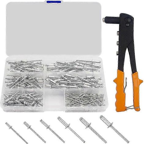 225 rivets aveugles en 6 tailles courantes + kit d'outils pour rivets, compatible avec les projets de bricolage automobile et d'outillage. (1/5)