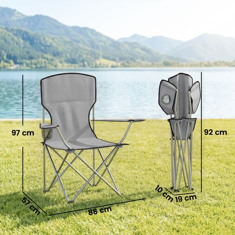 Ensemble de 2 chaises de camping à dossier haut (grises) en métal et tissu Oxford. (1/5)