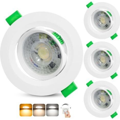 Spot LED Encastrable Dimmable 230V, 5W 500LM Spots de Plafond Orientable Blanc Chaud Blanc Neutre Blanc Froid Réglable, Extra Plat IP44 Spot Salle de Bain, Trou Ø68-80mm, Blanc Lot de 3 (1/5)