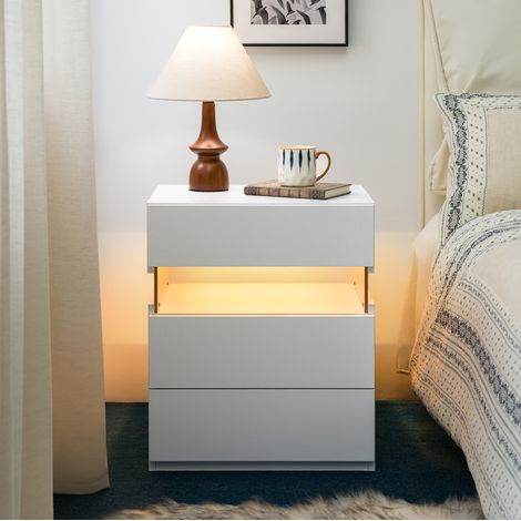 cómoda LED con 3 cajones blanca para dormitorio OKMYHOME (1/5)
