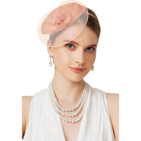 JeiibrZui Damen-Fascinator-Hut – Elegantes florales Netz-Haarband mit Clip – Einheitsgröße – 1 Stück – Pfirsichfarben – Ideal für Hochzeiten und Pferderennen (1/5)