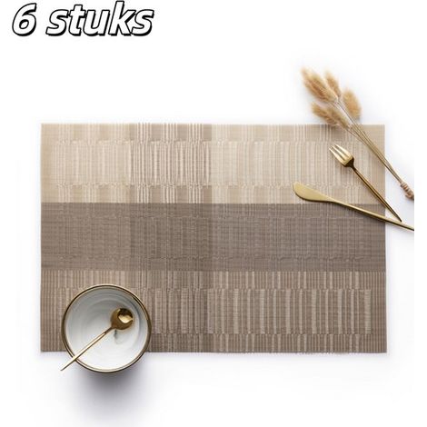 6 piezas, Resistentes calor, Lavables, Manteles individuales PVC, Antideslizantes manchas, Fáciles limpiar, 45 x 30 cm, Color crema café (1/5)