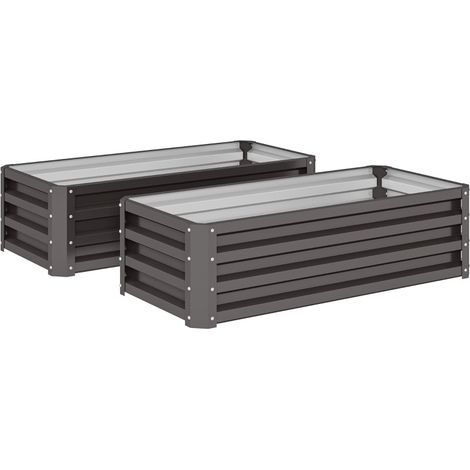Fioriera rialzata in metallo 2 pezzi, fondo aperto, 110 x 50 x 30 cm, grigio scuro, MODENUIT (1/5)