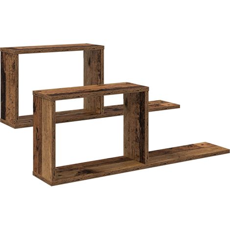 Maison Exclusive - Schweberegale 2 stk. Altholz 80 x 15 x 30 cm H (1/5)