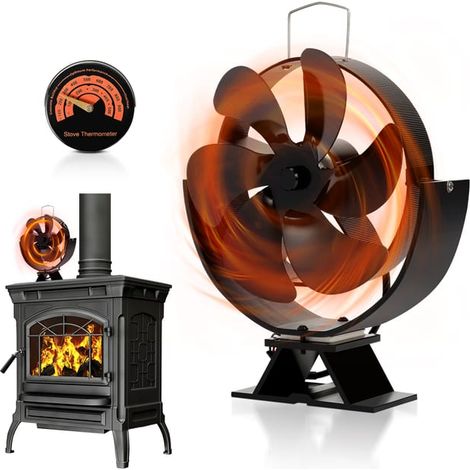 Ventilateur Poêle Ventilateur thermique 6 pales rotation Ventilateur de cheminée à pour Poêle à Bois Cheminée Gaz avec Protection Contre le Surchauffe (1/5)