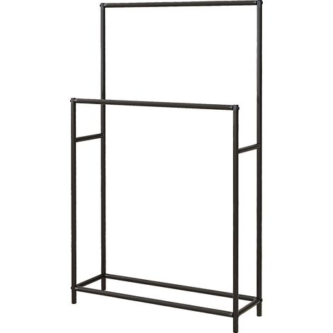 HOMCOM Porta Salviette Bagno da Terra a 2 Bracci Autoportante in Metallo Nero