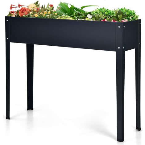 Aiuola rialzata in metallo, aiuola rialzata per ortaggi con 2 fori di drenaggio, acciaio zincato per ortaggi, erbe aromatiche, fiori, 101 x 31 x 80 cm, grigio