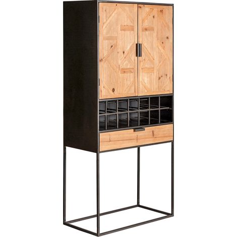 Armoire en bois clair et métal avec casiers de rangement - Gris, naturel (1/5)