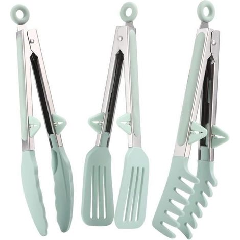 3 pinces de cuisine en inox et silicone alimentaire, résistantes à 315°C, anticorrosion, pour barbecue et préparation quotidienne (1/4)