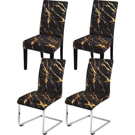Stuhlhussen 4er Set Schwarz Gold Marmoroptik, Stretch, Waschbar, Universal für Esszimmerstühle (1/5)