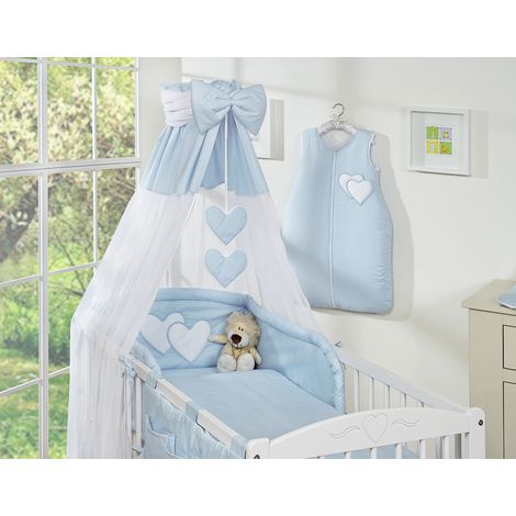 5-teiliges Bettwäscheset 135x100 mit Baldachin - Hanging Hearts blau (1/4)