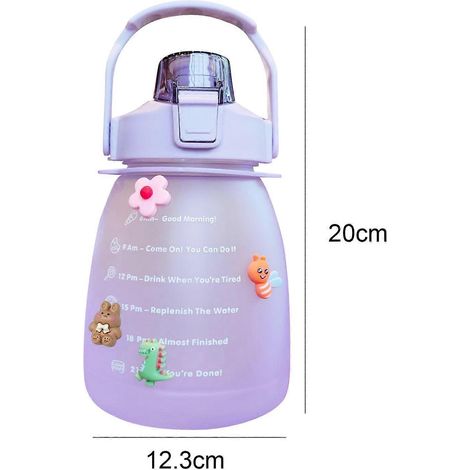 Bouteille d'eau mate mignonne et kawaii de 1300 ml, grande bouteille ventrale portable avec paille pour enfants/filles/adultes