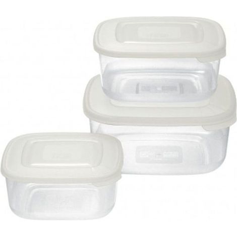 Tontarelli Set 3 quadratische Frigobox-Behälter für Lebensmittel - Transparent - 2,5L / 1,5L / 0,95L - Mikrowelle, Gefrierschrank, Spülmaschine