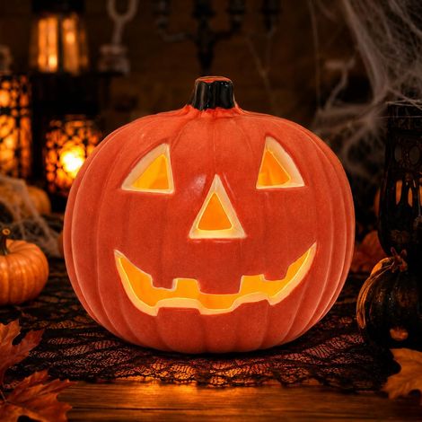 Citrouille lumineuse d'Halloween Lanterne Jack O'Lantern en plastique, LED, orange (1/5)