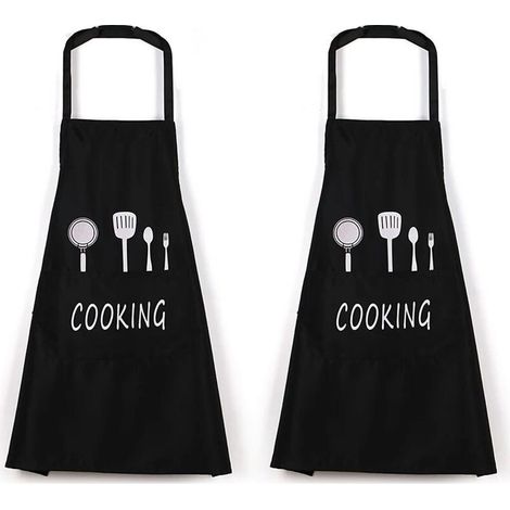 2 Pièces Tablier Noir Tablier Cuisine Homme Professionnel Tablier Étanche Avec Poches Tabliers Pour la Cuisine Restaurant Travail BBQ Jardinage Artisanat Cuisson Noir (1/5)