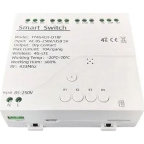 Tuya 4G LTE Smart Switch, Relais mit GSM 433 MHz App, drahtlose Steuerung, 4 Kanäle, abnehmbarer Controller, AC 85–250 V