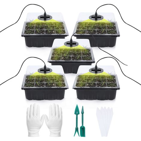 Seed Starter Tray - 5 Pcs Indoor Germination Kit with Grow Light - Adjustable Brightness Humidity Dome - For Seed Propagation - 11 x 14.5 x 18.5 cm (1/5)