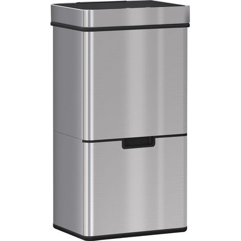 72L Recycling Sensor Bin Stainless Steel 3 Compartments For Both Wet/Dry Waste w/Removable Lid Kitchen Home