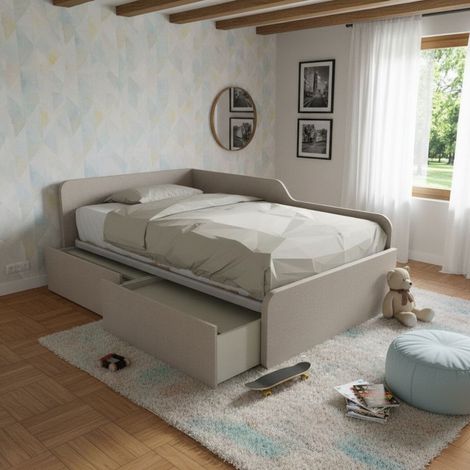 Divano letto singolo 120x190 con cassettoni - Ideale per camerette - Effetto tessuto