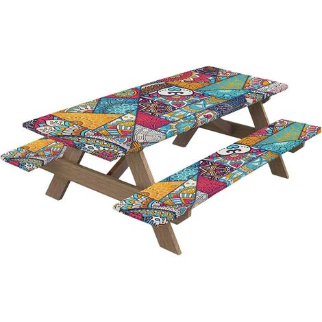 Ensemble table de pique-nique avec housse de banc Accessoires indispensables pour le camping et les repas en plein air : barbecue, fête, voyage, plage, jardin, pelouse, grillades, pique-nique d'avant (1/5)