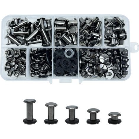 100 Vis Chicago Screws,Rivet a Visser, M54/6/8/10/15 mm Tailles Vis de Livre, Rivet Cuir vis Métal Clou Rivets bouton Chicago pour Bricolage Livre, Album Photo,laisses (Noir brillant) (1/5)
