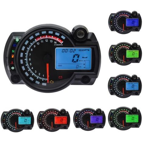 LAN Compteur de vitesse universel pour moto 7 couleurs, 15000 tr/min écran LCD numérique RX2N Instrument réglable Odomètre Tachymètre avec capteur de vitesse 0–299 km/h (1/5)