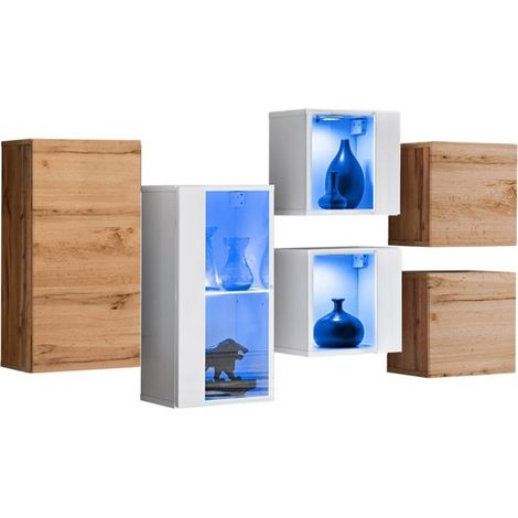 Wohnzimmermöbel-Set SWITCH SBIV Design. Farbe Weiß und Eiche.