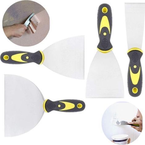 4 Pièces Set Spatule Acier Couteau À Enduire 5, 7.6, 10.2, 12.7cm Spatule Pour Papier Peint Et Murs (1/5)