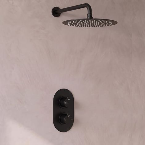 Signature Reflex Thermostatic Dual Concealed Mixer Shower with Fixed Shower Head - Matt Black (1/5)