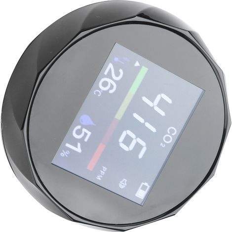 Détecteur de qualité de l'air mural multifonction avec chargement USB, mesure du CO2, de la température et de l'humidité, noir (1/5)