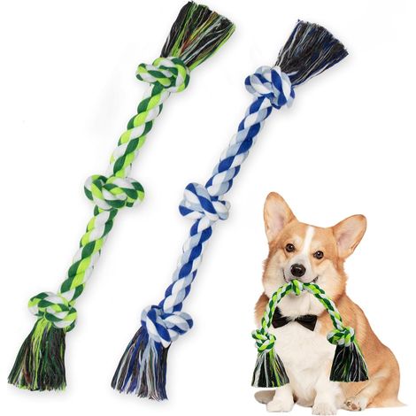 Lot de 2 Jouet à nœuds, Corde en coton 100%, 3 nœuds 45cm, Pour chien petite et moyenne taille (1/5)