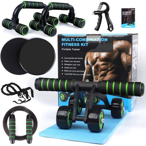 10-in-1 Bauchmuskeltrainer-Set mit Liegestützgriff, Springseil und Knieschonern – Bauchmuskeltraining für zu Hause