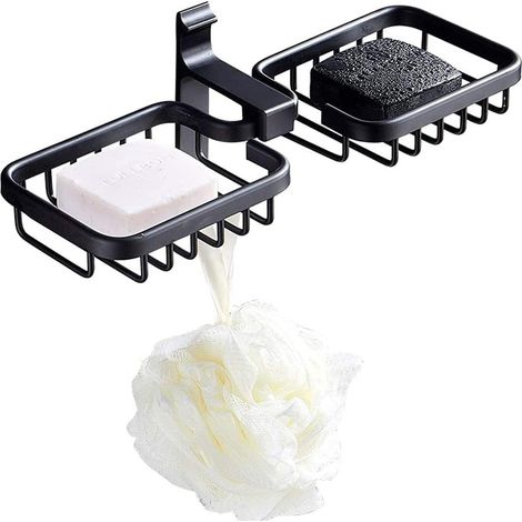Porte-savon double avec crochets, porte-serviettes en éponge antirouille à montage mural Super Glue-Ensoleillé (1/3)