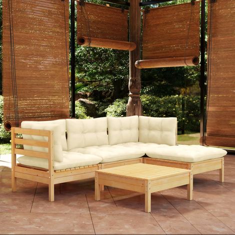 Salon de jardin 5 pcs,Mobilier de terrasse,Table et Chaise pour Relax avec coussins crème Bois de pin -YZ685498 (1/5)