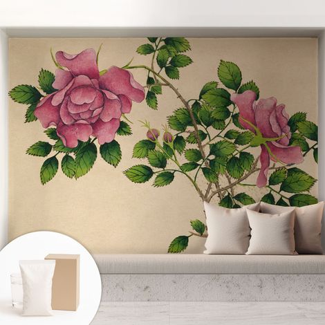 Papier peint décoratif avec colle pour salon, chambre à coucher et bureau – Design moderne et facile à poser Roses romantiques 208x146 cm (1/5)