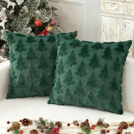 Set mit 2 weichen, plüschigen, kurzen Kissenbezügen aus Wollsamt im luxuriösen Stil für Sofa und Schlafzimmer – Baummotiv, 45 x 45 cm (1/5)