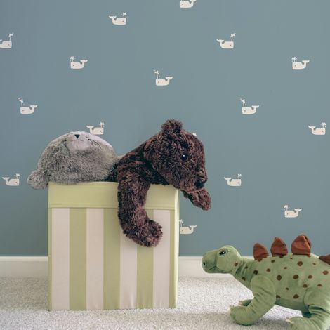 Papier peint intissé Little Whale 1005 x 52cm Bleu, blanc cassé (1/5)