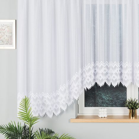 Rideau Felicja prêt à poser avec ourlet découpé, jacquard, blanc, à motif en bas, 600 x 160 cm (1/5)
