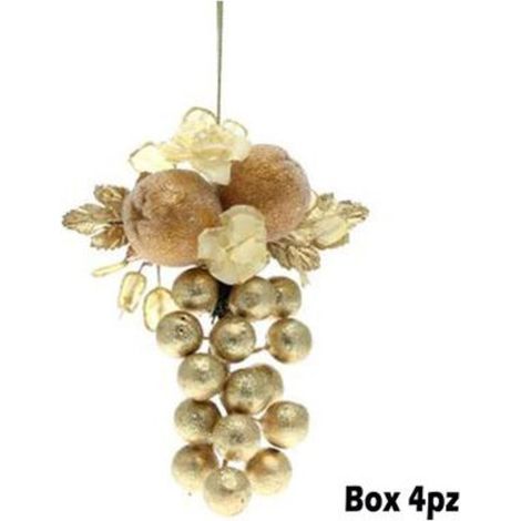 4 grappoli frutta natalizia 20 cm - colore oro - addobbo natale decorazione