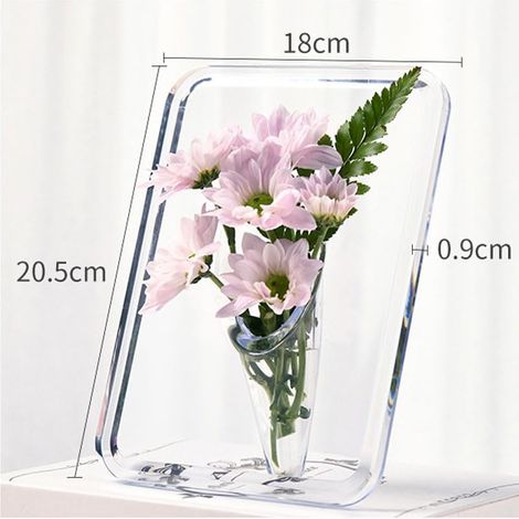 Lot de 2 vases simples, cadres photo transparents créatifs, objets de décoration de bureau, vases à fleurs hydroponiques en acrylique, vases décoratifs uniques. (1/4)