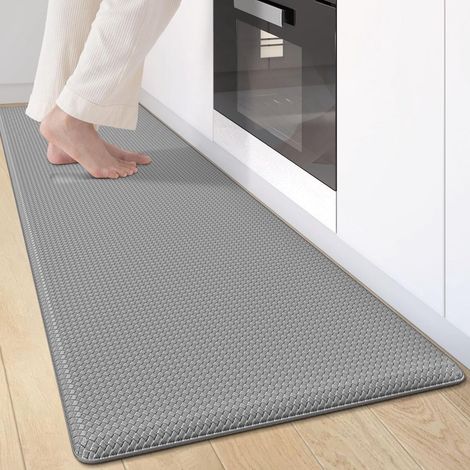 Tapis de cuisine gris 44 x 150 cm, en cuir résistant, antidérapant, lavable et imperméable, idéal pour la cuisine, le salon et le bureau. (1/5)
