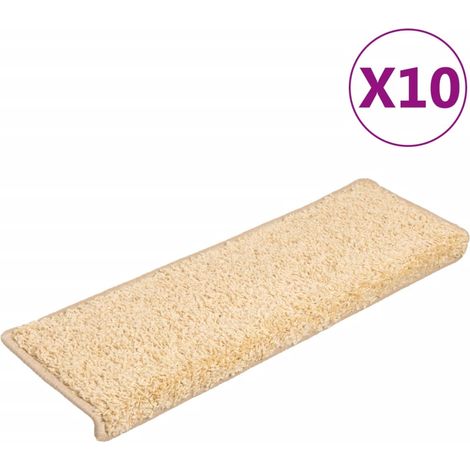 Tapis d'escalier 10 pcs,Marches d'escalier 65 x 21 x 4 cm Crème Bord rectangulaire CFW414826 (1/5)